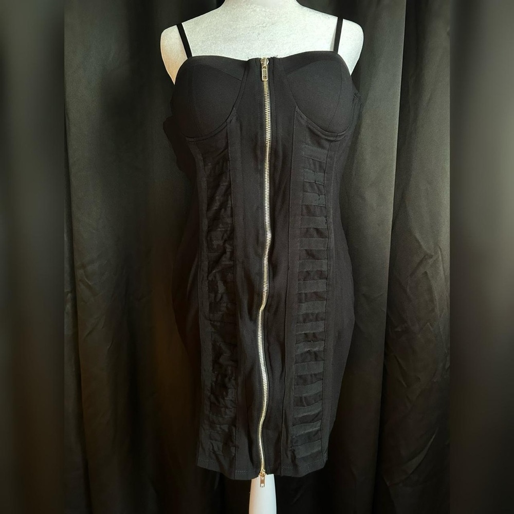 Black Strapless Dress with Zipper Front